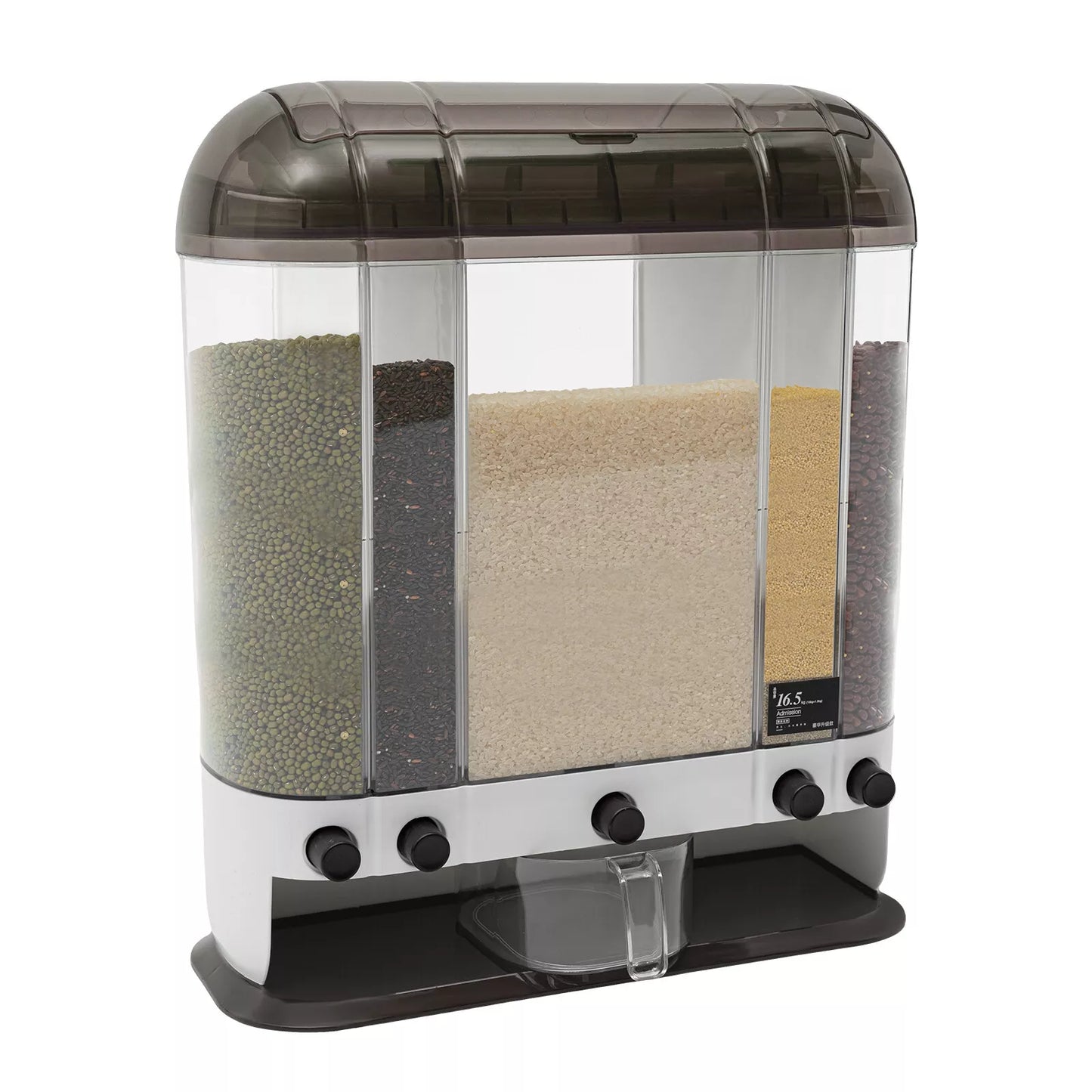 2-Tiers Rice Dispenser Dry Food Dispenser Kitchen Grain Cereal Storage Container