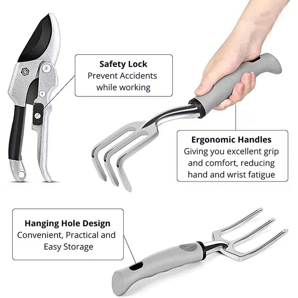 9-Piece Stainless Steel Heavy-Duty Aluminum Hand Tool Kit (Silver), Garden Tool