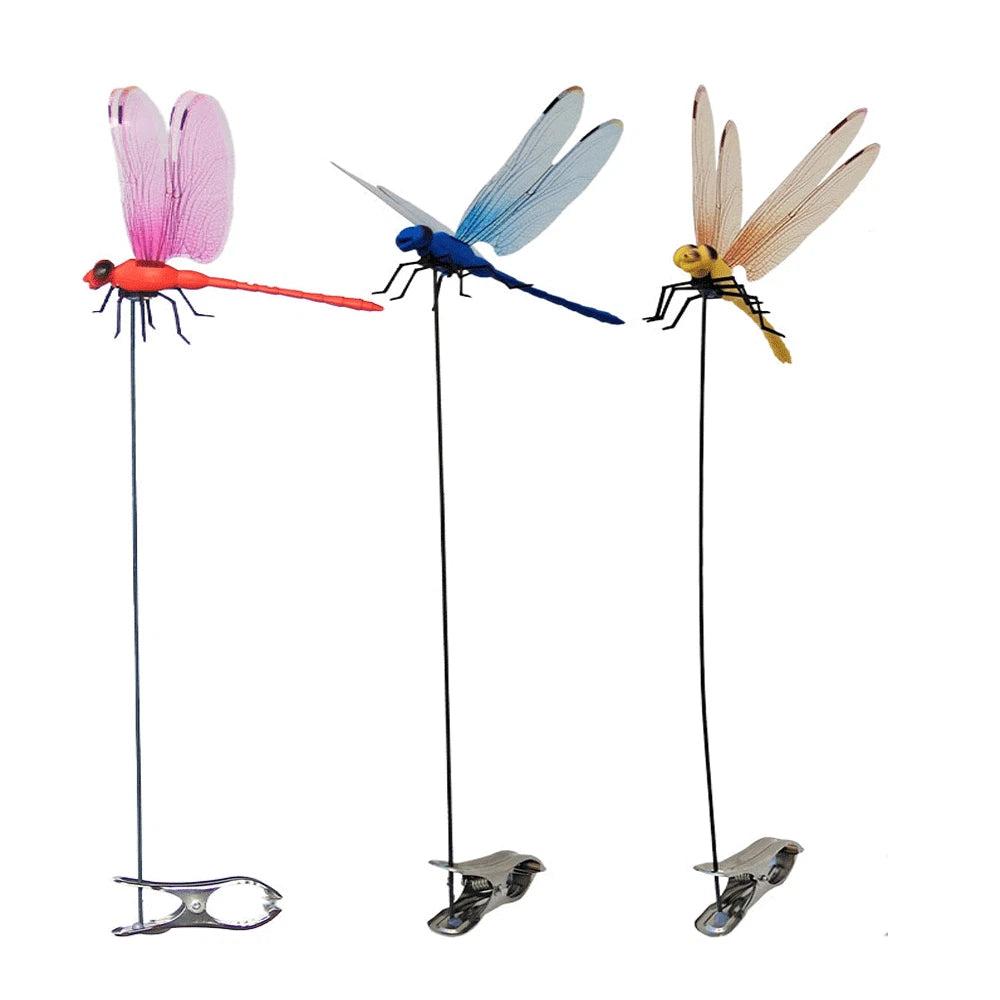 Fake Dragonfly Rod Clip, 3D Dragon Fly Garden Stakes & Hat Simulation Decor NEW