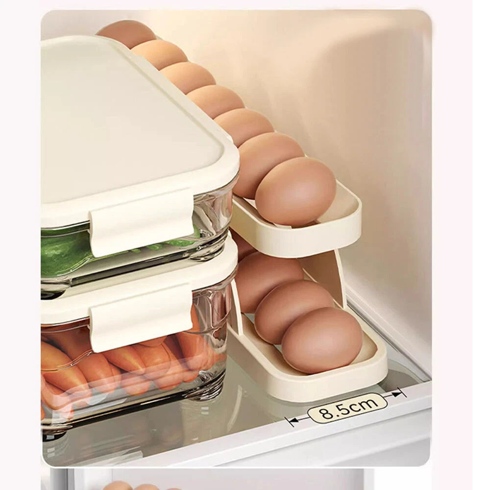 Kitchen Roll down Egg Dispenser & Storage For Refrigerator Organizer Rack Holder