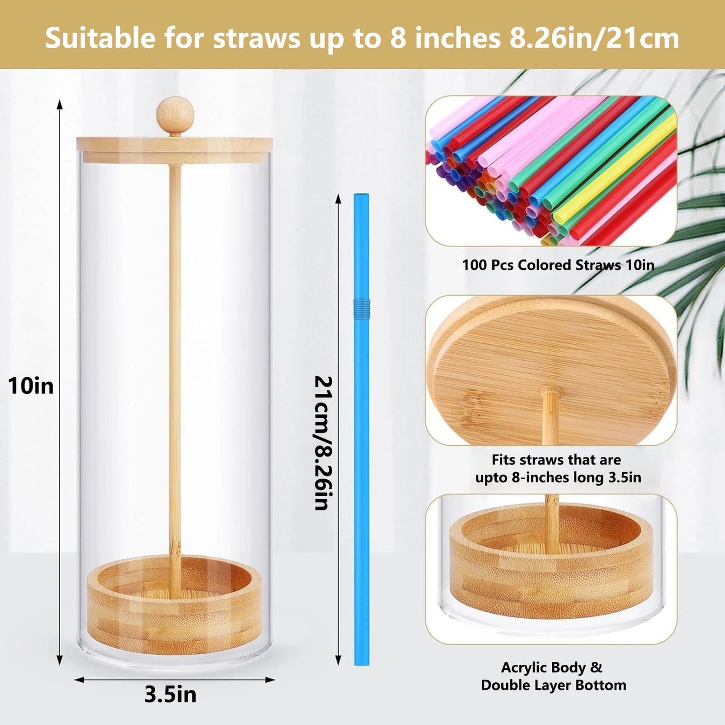Acrylic Straw Storage Container Transparent Straw Holder Dispenser with Lid