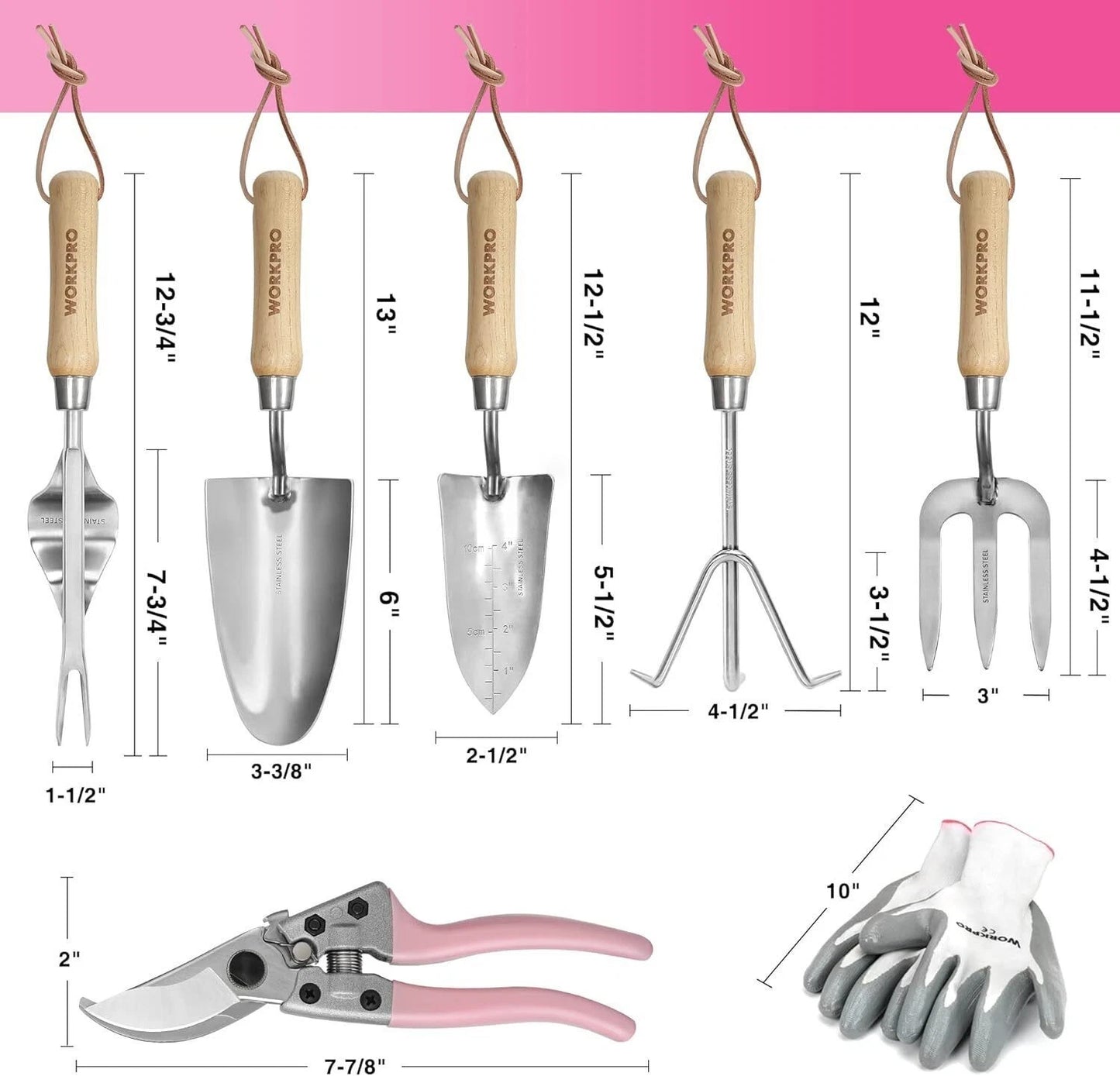 7-Piece Garden Tool Set Stainless Steel Gardening Tools w/Wood Handle Outdoor US