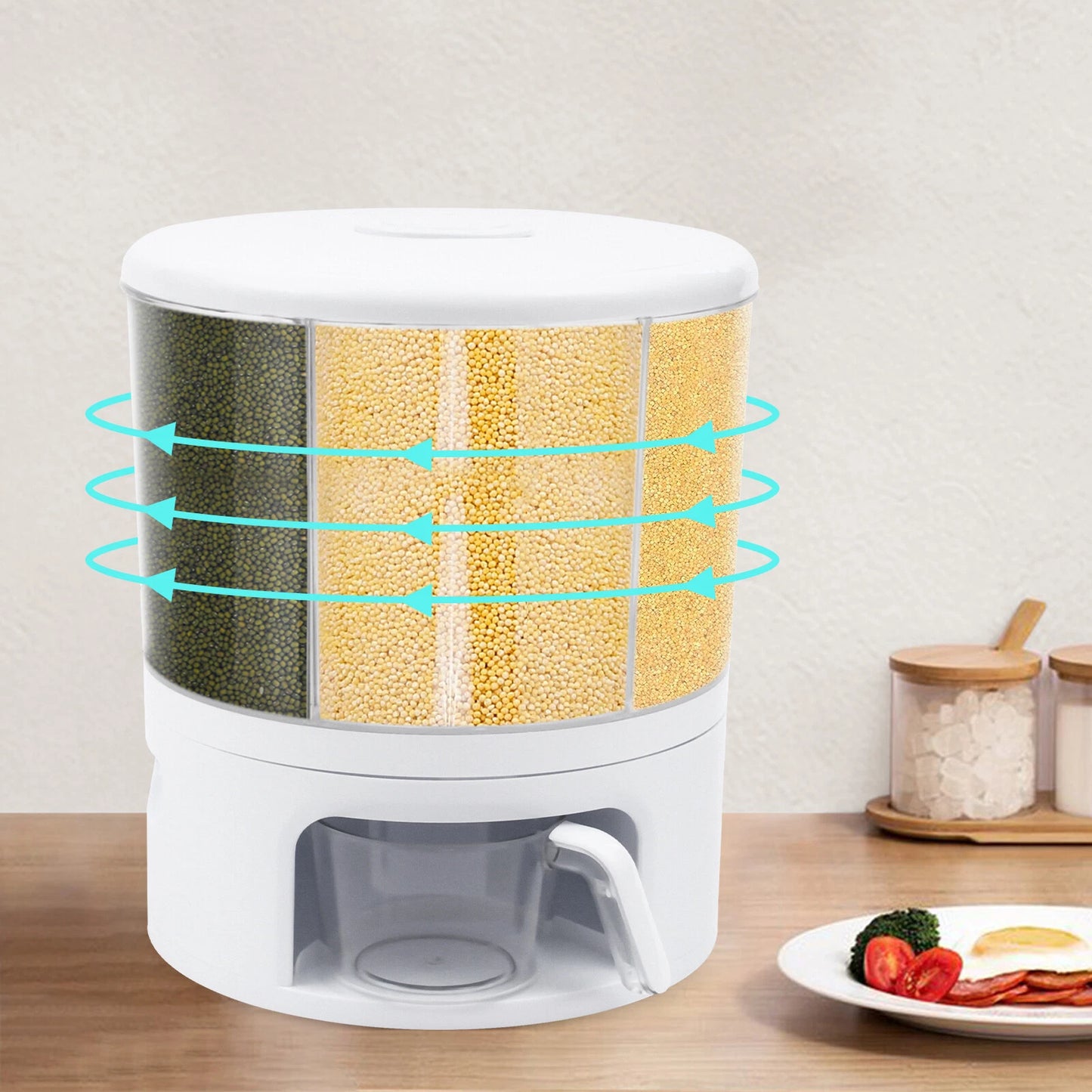Kitchen Rotatable Rice Grain Dry Food Container 11kg Cereal Storage Dispenser