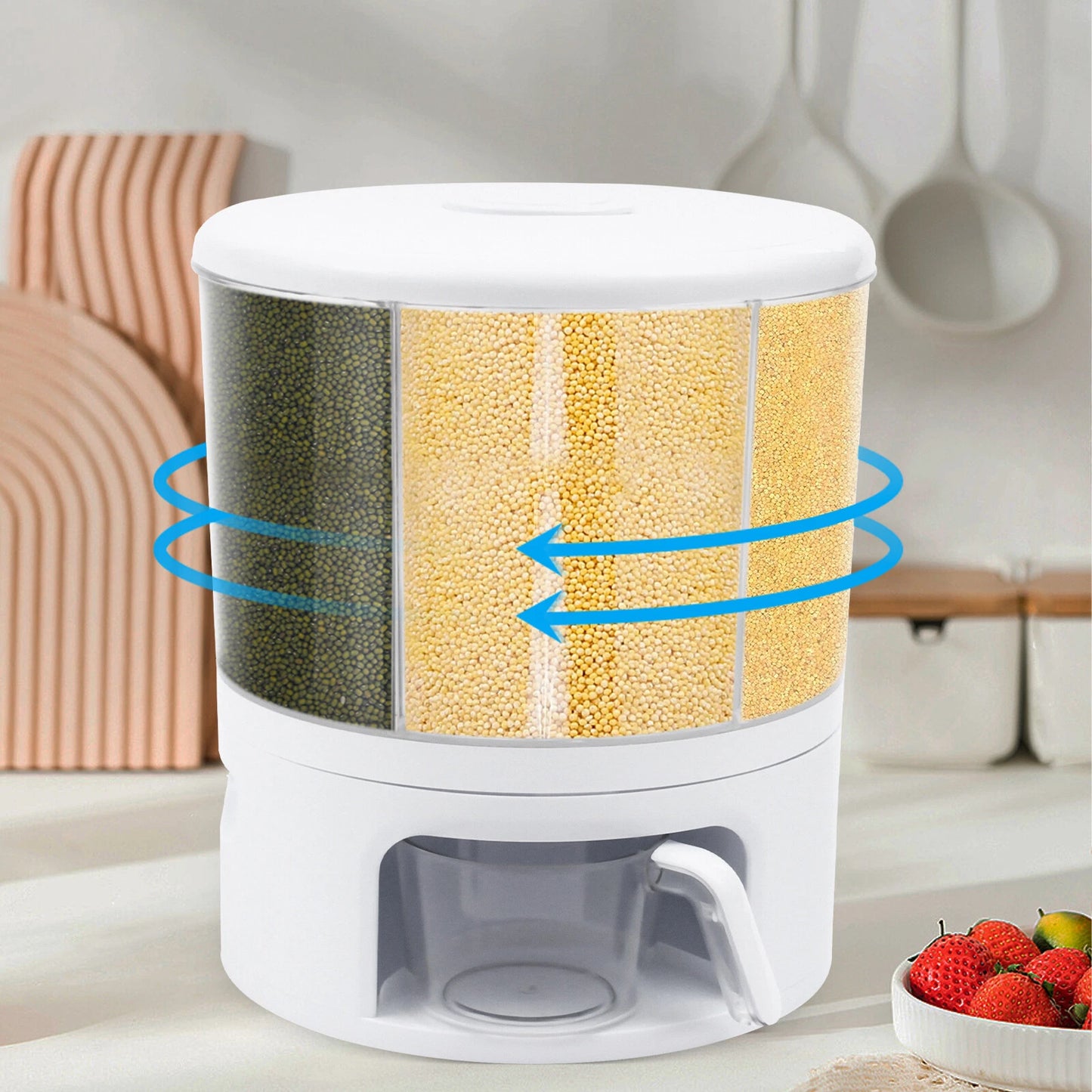 Kitchen Rotatable Rice Grain Dry Food Container 11kg Cereal Storage Dispenser