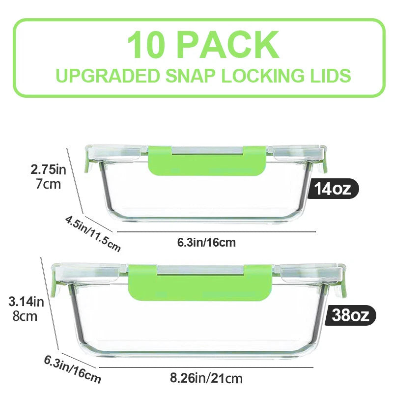 Green Glass Food Storage Containers with Airtight Lid Microwave Safe Set of 4-20