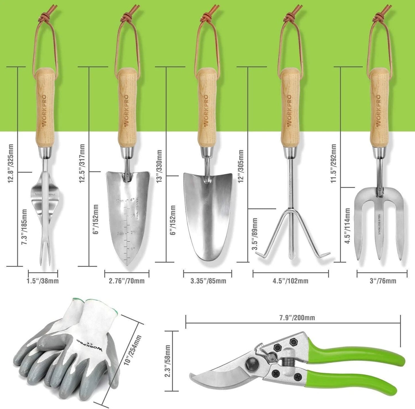 7-Piece Garden Tool Set Stainless Steel Gardening Tools w/Wood Handle Outdoor US