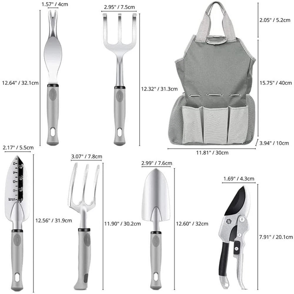 9-Piece Stainless Steel Heavy-Duty Aluminum Hand Tool Kit (Silver), Garden Tool