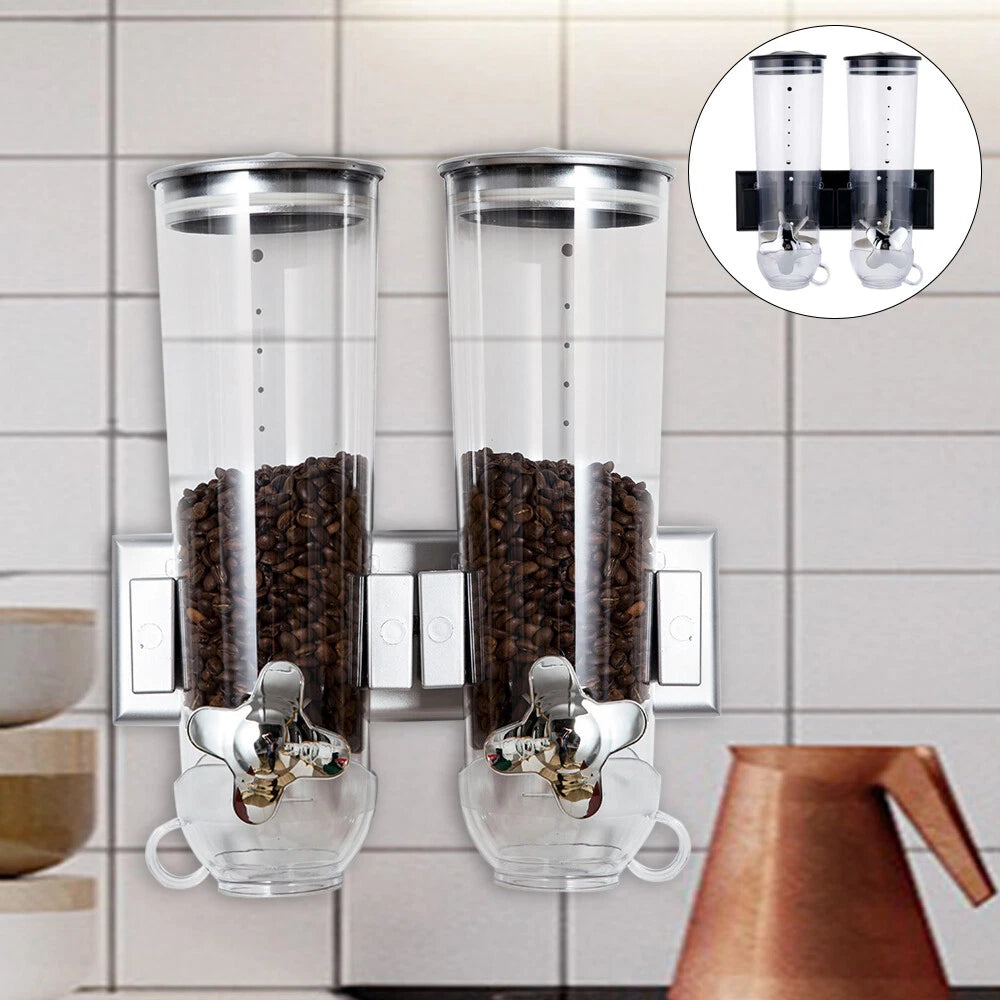 3L Kitchen Wall Mount Double Dry Food Dispenser Cereal Storage Container Home US
