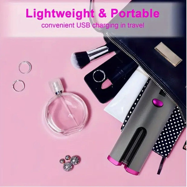 Wireless Rechargeable Curler Ceramic Auto Rotating USB LED Hair Curling Machine