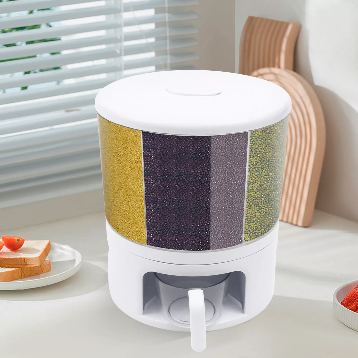 Kitchen Rotatable Rice Grain Dry Food Container 11kg Cereal Storage Dispenser