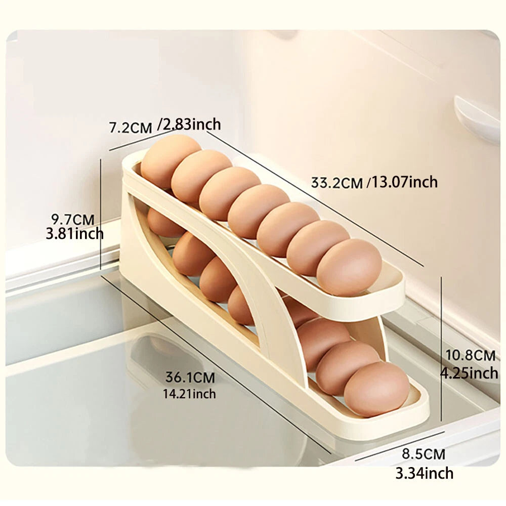 Kitchen Roll down Egg Dispenser & Storage For Refrigerator Organizer Rack Holder