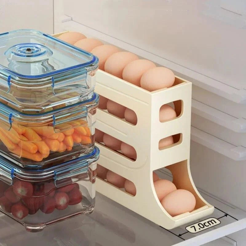 Kitchen Roll down Egg Dispenser & Storage For Refrigerator Organizer Rack Holder