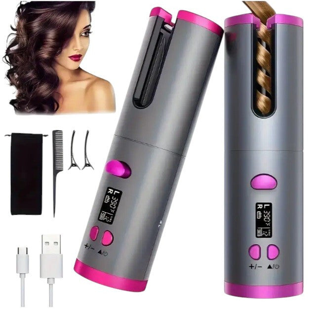 Wireless Rechargeable Curler Ceramic Auto Rotating USB LED Hair Curling Machine