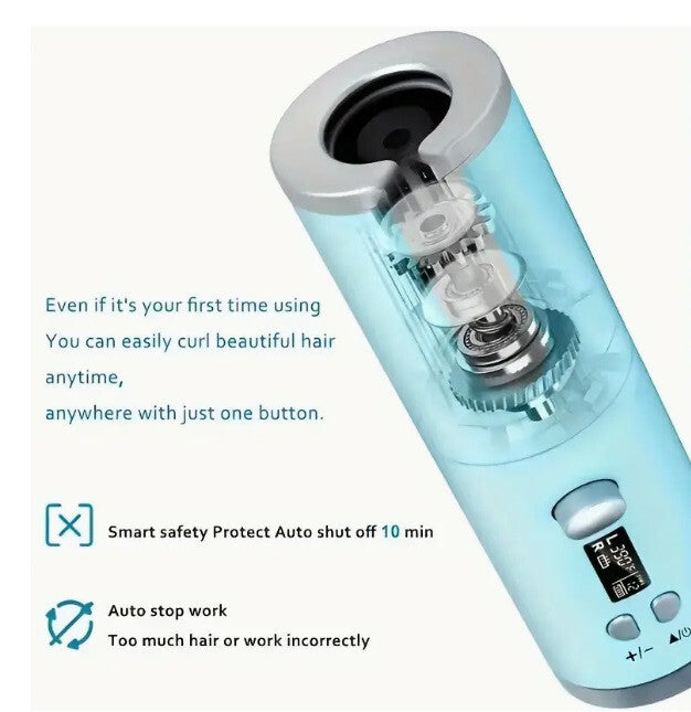 Wireless Rechargeable Curler Ceramic Auto Rotating USB LED Hair Curling Machine