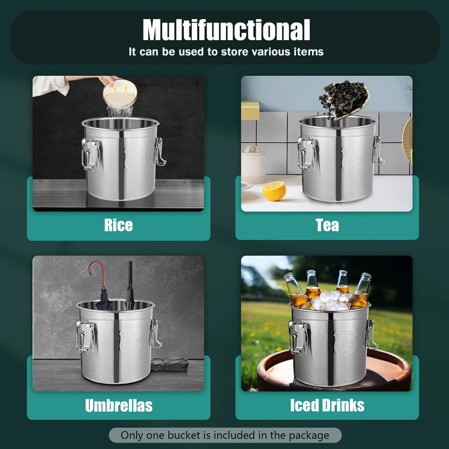 Food Storage Container Stainless Steel Airtight Canister Kitchen Storage Bucket