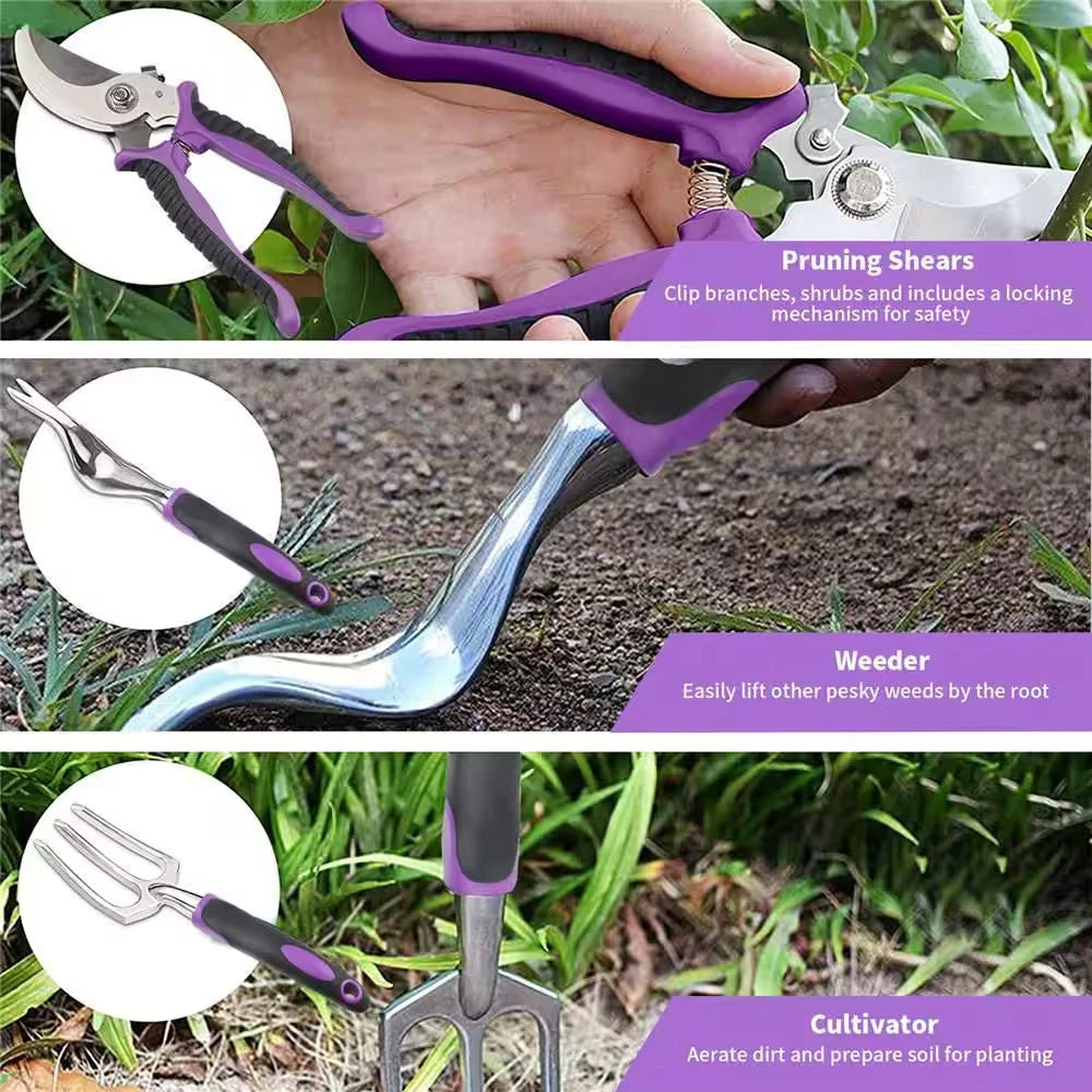 11-Piece Aluminum Alloy Steel Hand Tool Starter Kit Outdoor Heavy-Duty Garden To