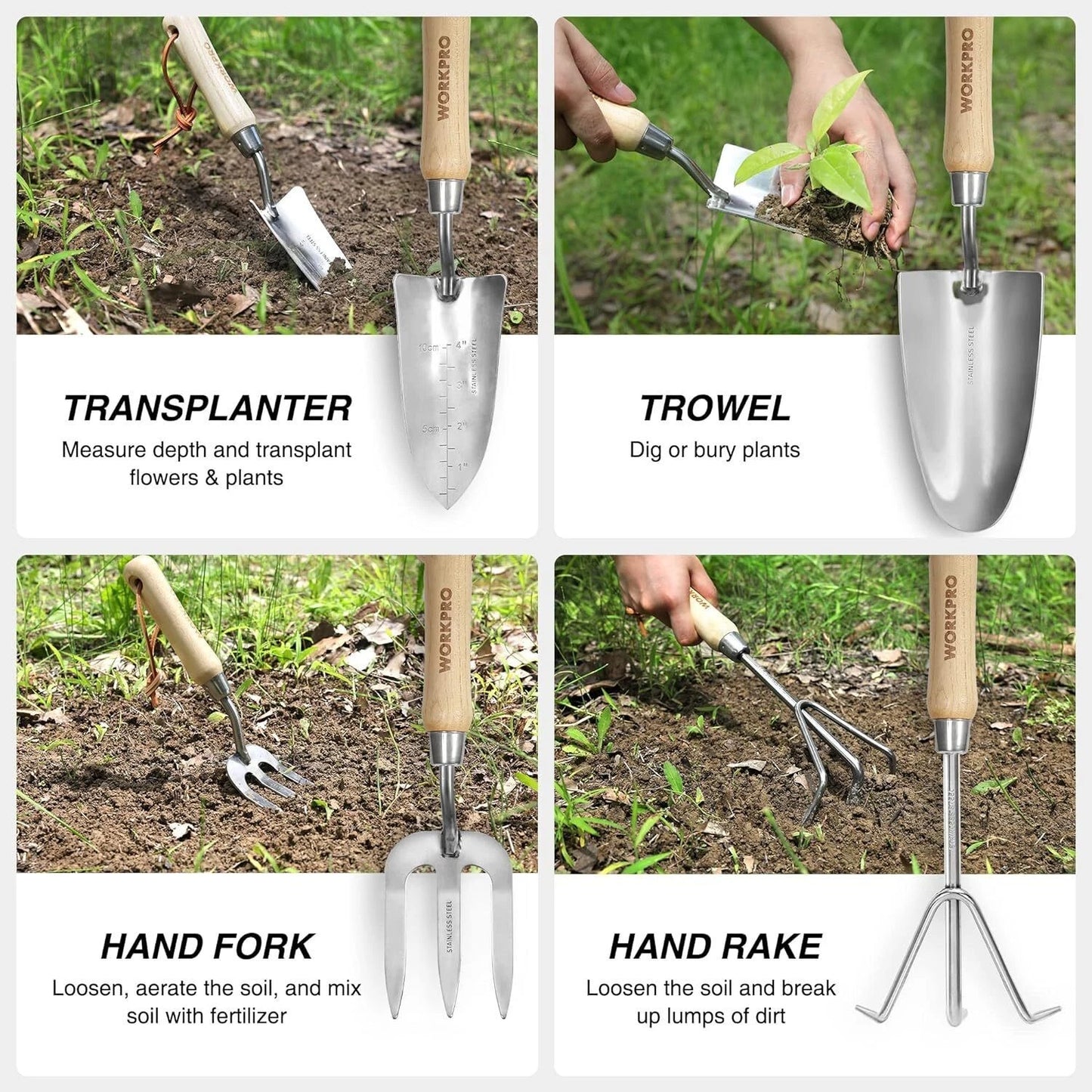 7-Piece Garden Tool Set Stainless Steel Gardening Tools w/Wood Handle Outdoor US