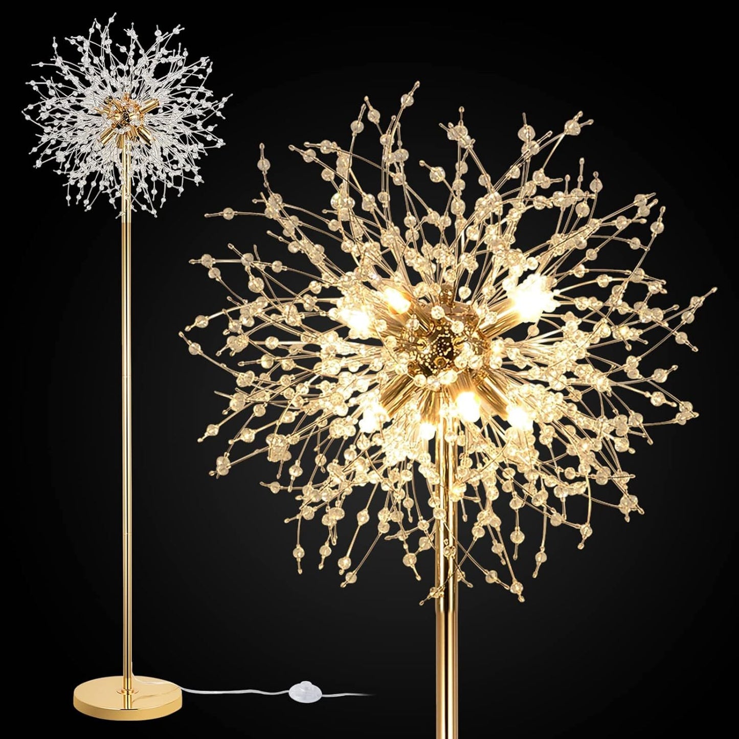 Bedroom Crystal Floor Lamp,,69 Inch High Pole Lamp,Modern Room Decorative Floor Lamp,Includes 32 Fireworks Crystal Suspenders, Chrome Finish