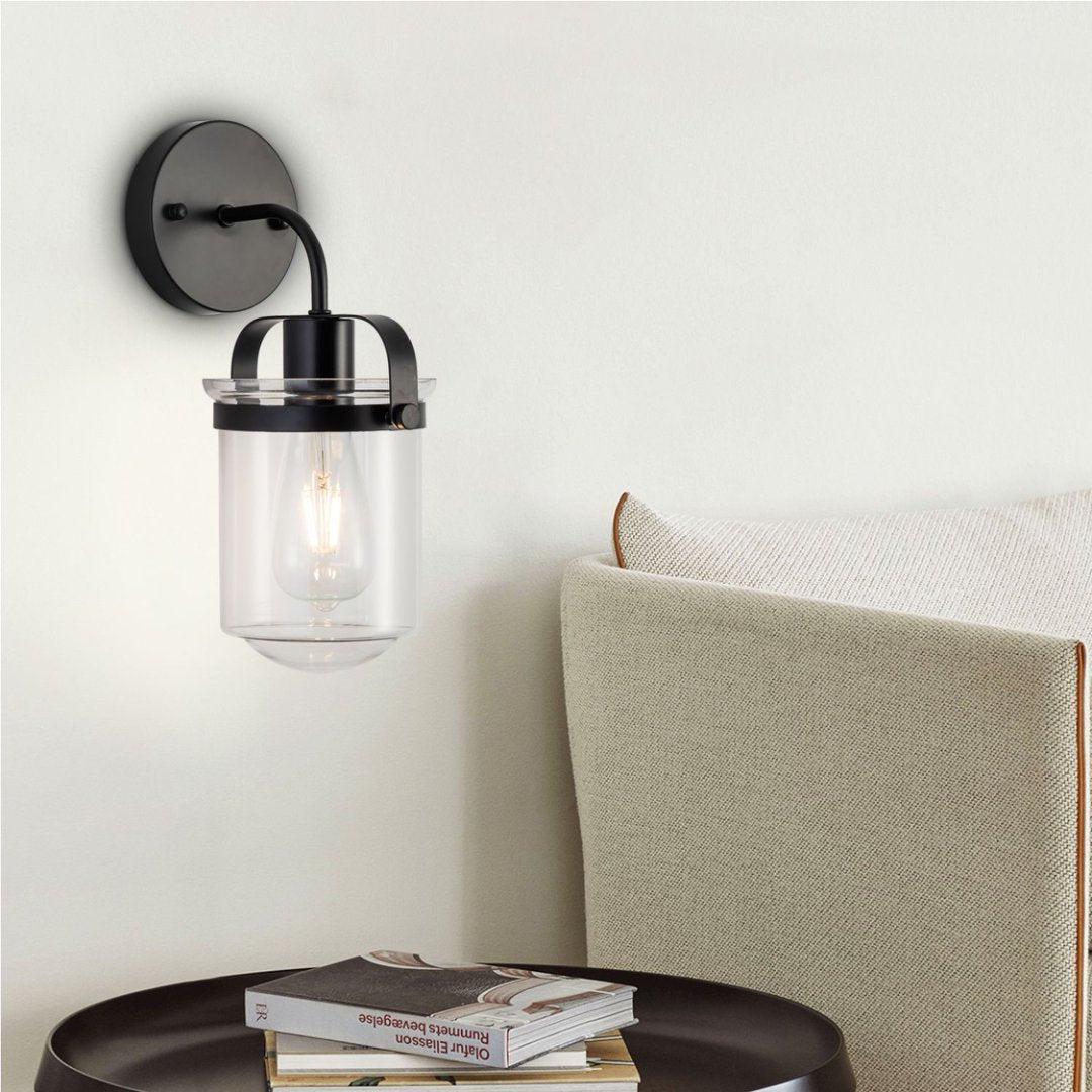 1-Light With Clear Glass Shade,Modern Sconce, Industrial Indoor  Light Fixture For Bathroom Living Room Bedroom Over Kitchen Sink,E26 Socket,No Bulb