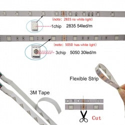 DC12V 1M 5M SMD 5050 RGB White Waterproof 300 LED Flexible  Tape Strip Light
