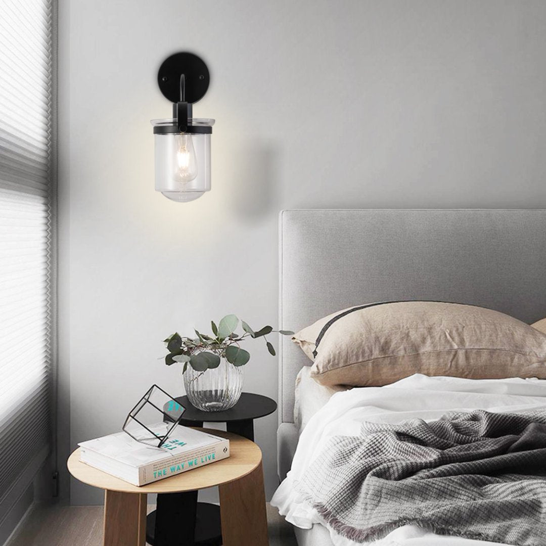 1-Light With Clear Glass Shade,Modern Sconce, Industrial Indoor  Light Fixture For Bathroom Living Room Bedroom Over Kitchen Sink,E26 Socket,No Bulb