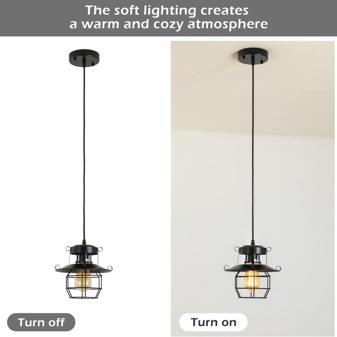Vintage Farmhouse Pendant Light Rustic Metal Caged Pendant Lights Black Cage Hanging Lamp For Kitchen Island Entryy Bedrooms Living Room Barn,Adjustable Height,E26 Bulb 1 Light