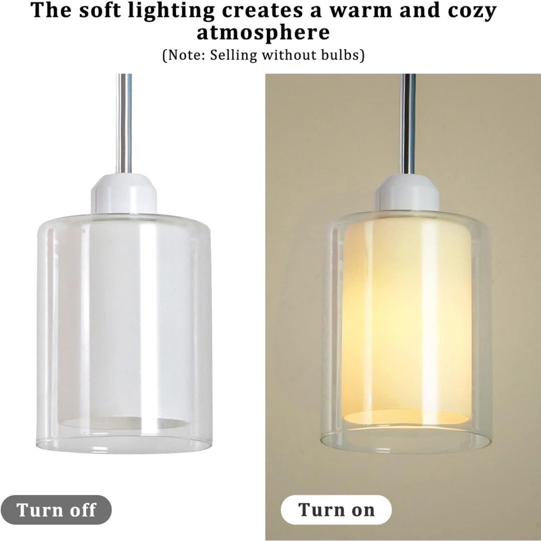 Glass Pendant Light, Modern Pendant Lighting For Kitchen Island, Farmhouse Mini Pendant Lamp With Chrome Nickel Adjustable For Dining Room, Sink, Double Cylinder