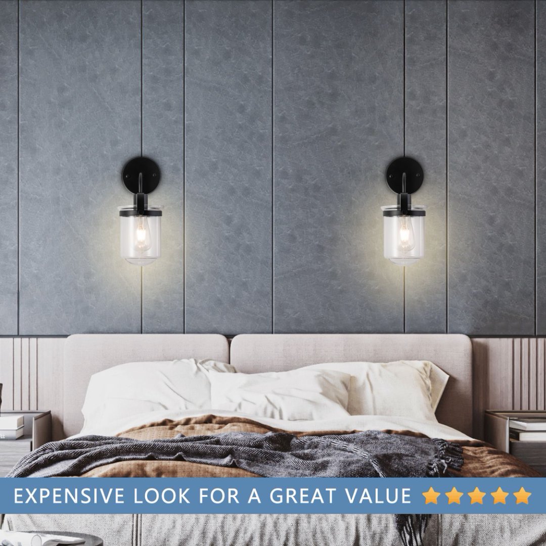 1-Light With Clear Glass Shade,Modern Sconce, Industrial Indoor  Light Fixture For Bathroom Living Room Bedroom Over Kitchen Sink,E26 Socket,No Bulb