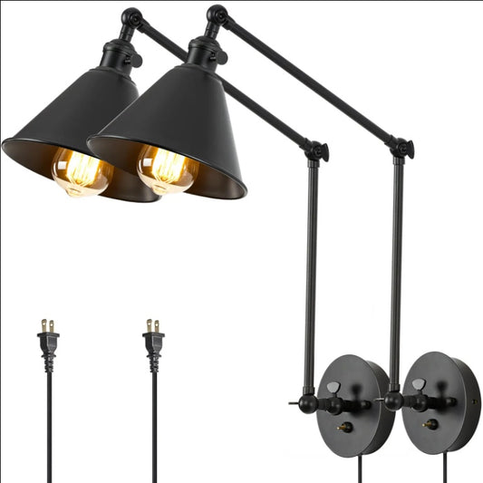 Integrated Airdrop Brass Black  Swing Arm Wall Light
