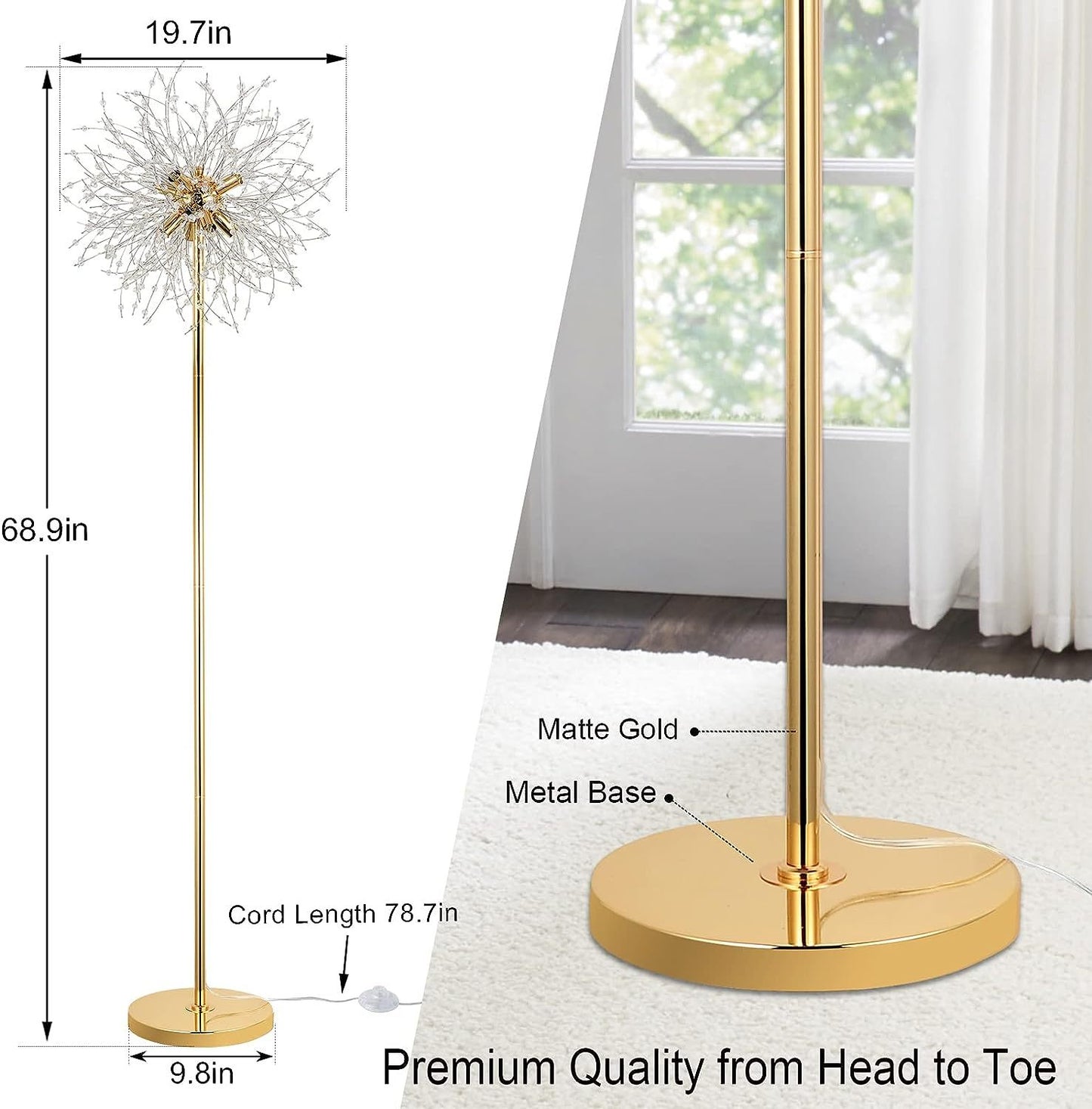 Bedroom Crystal Floor Lamp,,69 Inch High Pole Lamp,Modern Room Decorative Floor Lamp,Includes 32 Fireworks Crystal Suspenders, Chrome Finish