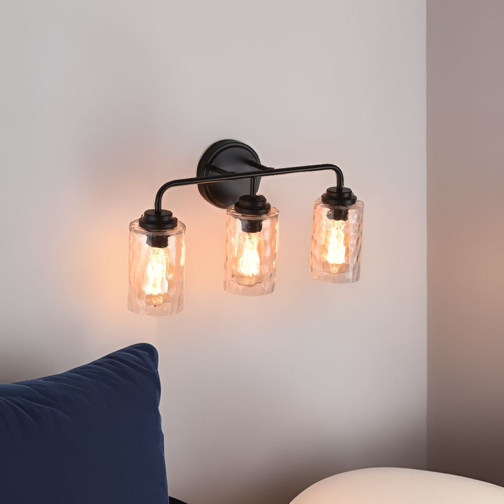 3-Light With Clear Glass Glacier Shade,Unique Hand-make Lampshade, Industrial Indoor Light Fixture For Bathroom Living Room Bedroom Over Kitchen Sink,E26 Socket No Bulb