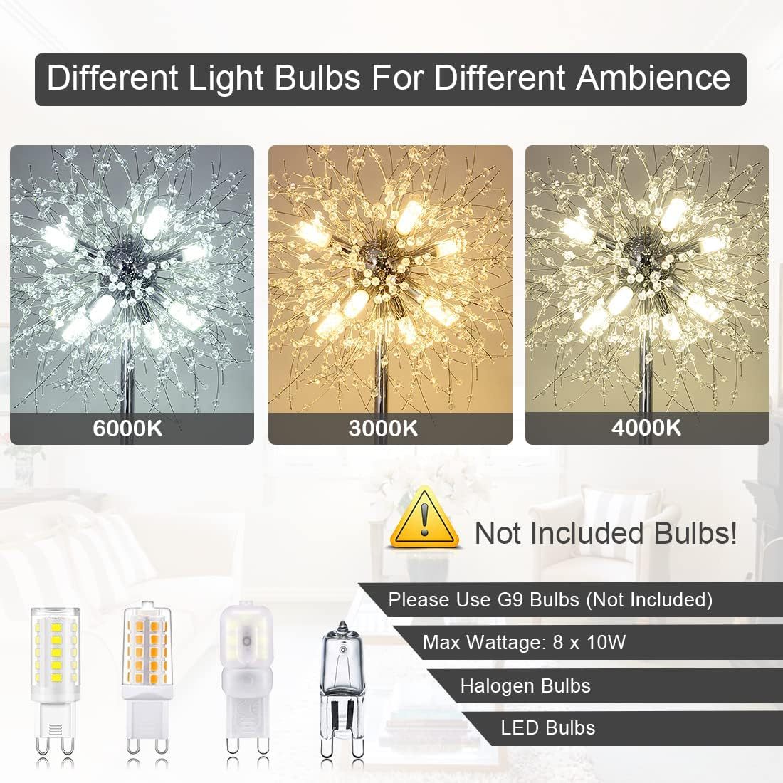 Bedroom Crystal Floor Lamp,,69 Inch High Pole Lamp,Modern Room Decorative Floor Lamp,Includes 32 Fireworks Crystal Suspenders, Chrome Finish