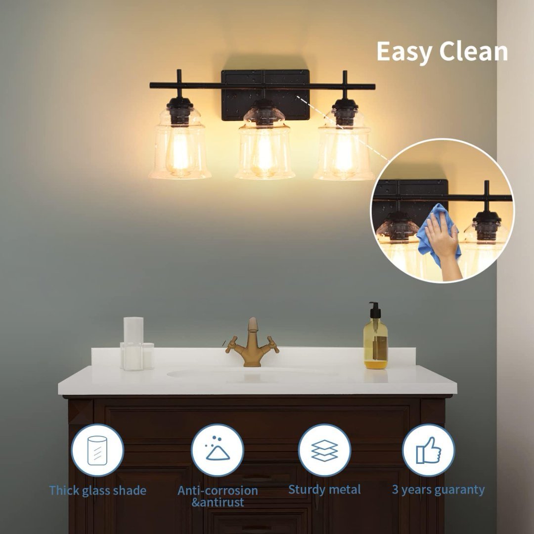 3-Light With Clear Glass Satin Shade,Unique Hand-make Lampshade, Industrial Indoor Light Fixture For Bathroom Living Room Bedroom Over Kitchen Sink,E26 Socket No Bulb