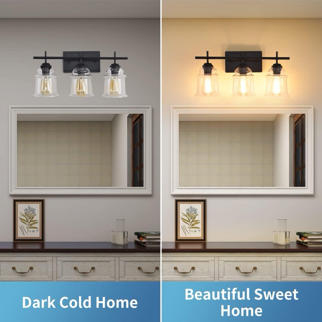 3-Light With Clear Glass Satin Shade,Unique Hand-make Lampshade, Industrial Indoor Light Fixture For Bathroom Living Room Bedroom Over Kitchen Sink,E26 Socket No Bulb