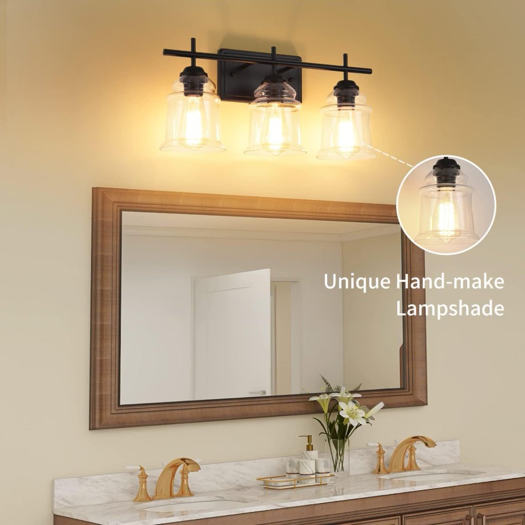 3-Light With Clear Glass Satin Shade,Unique Hand-make Lampshade, Industrial Indoor Light Fixture For Bathroom Living Room Bedroom Over Kitchen Sink,E26 Socket No Bulb