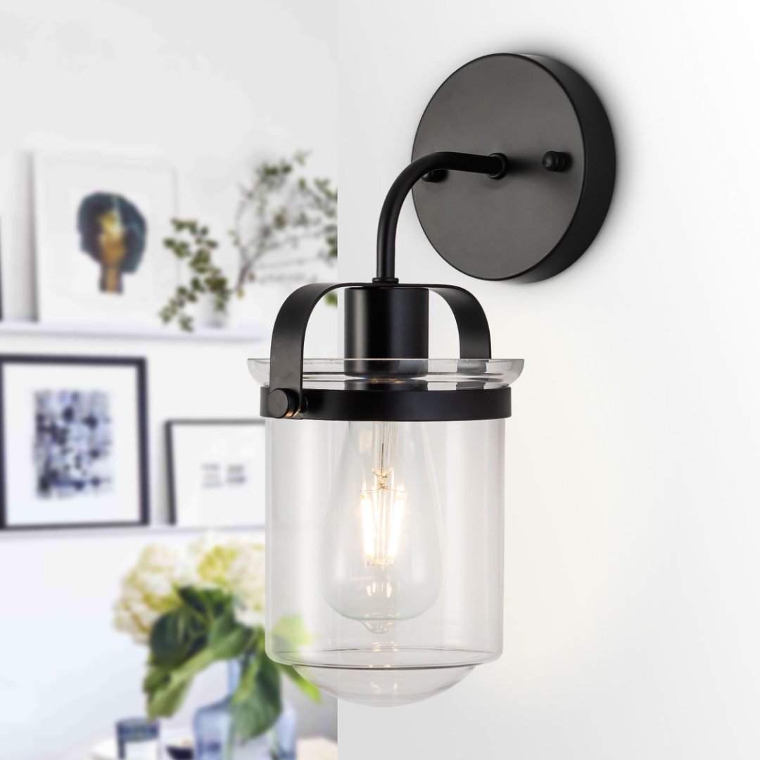 1-Light With Clear Glass Shade,Modern Sconce, Industrial Indoor  Light Fixture For Bathroom Living Room Bedroom Over Kitchen Sink,E26 Socket,No Bulb