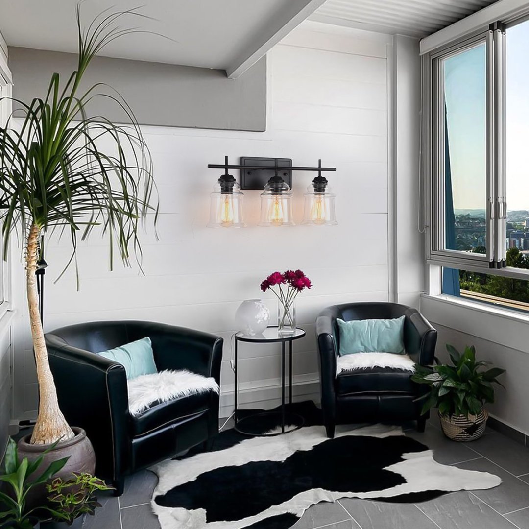 3-Light With Clear Glass Satin Shade,Unique Hand-make Lampshade, Industrial Indoor Light Fixture For Bathroom Living Room Bedroom Over Kitchen Sink,E26 Socket No Bulb