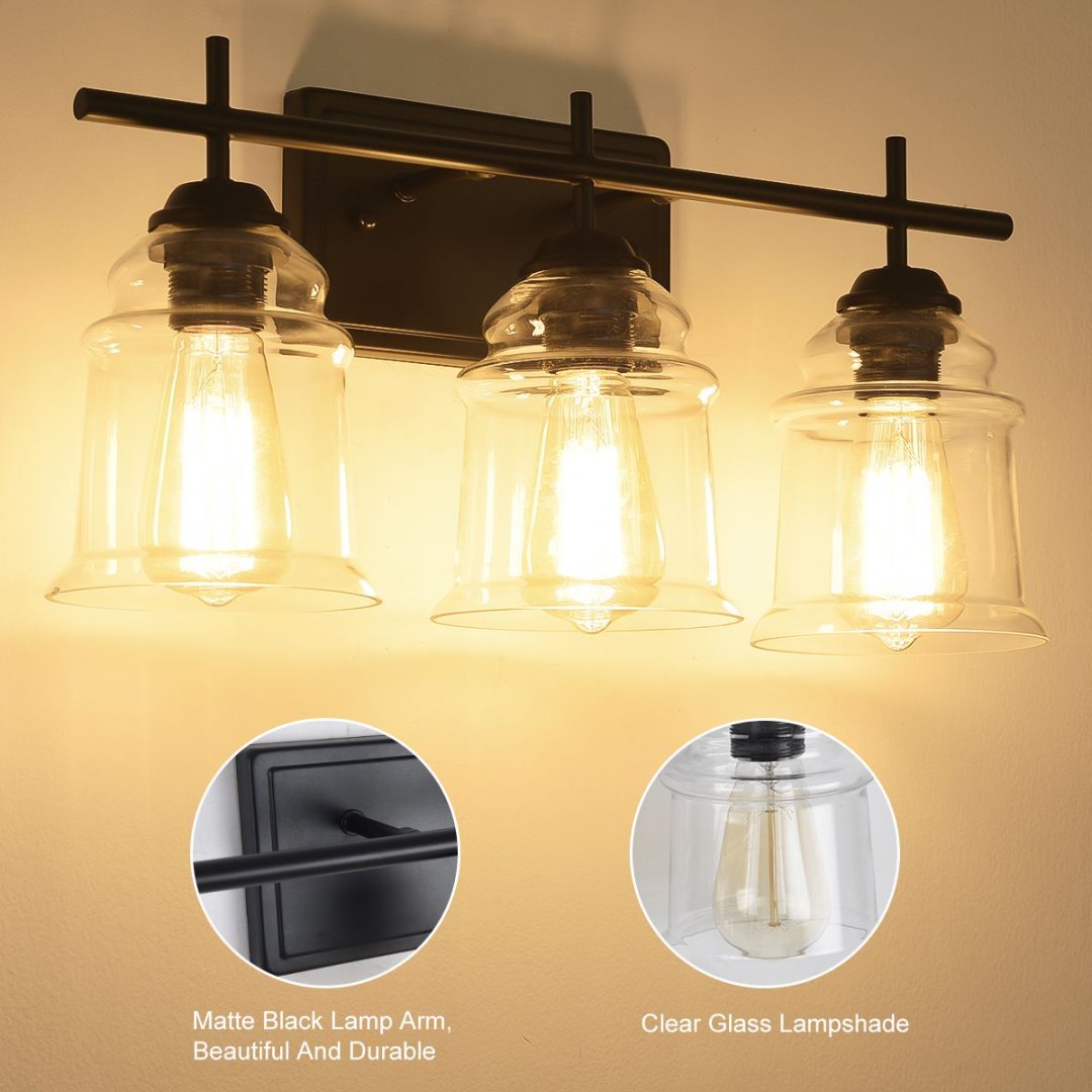 3-Light With Clear Glass Satin Shade,Unique Hand-make Lampshade, Industrial Indoor Light Fixture For Bathroom Living Room Bedroom Over Kitchen Sink,E26 Socket No Bulb