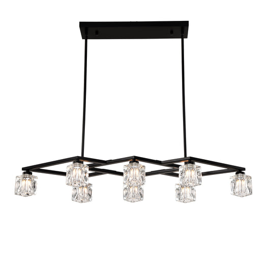 Matte Black Crystal Chandelier For Dining Room, 8-Light Kitchen Chandelier Light Fixture Modern Metal Industrial Chandeliers For Farmhouse Entryway Living Room