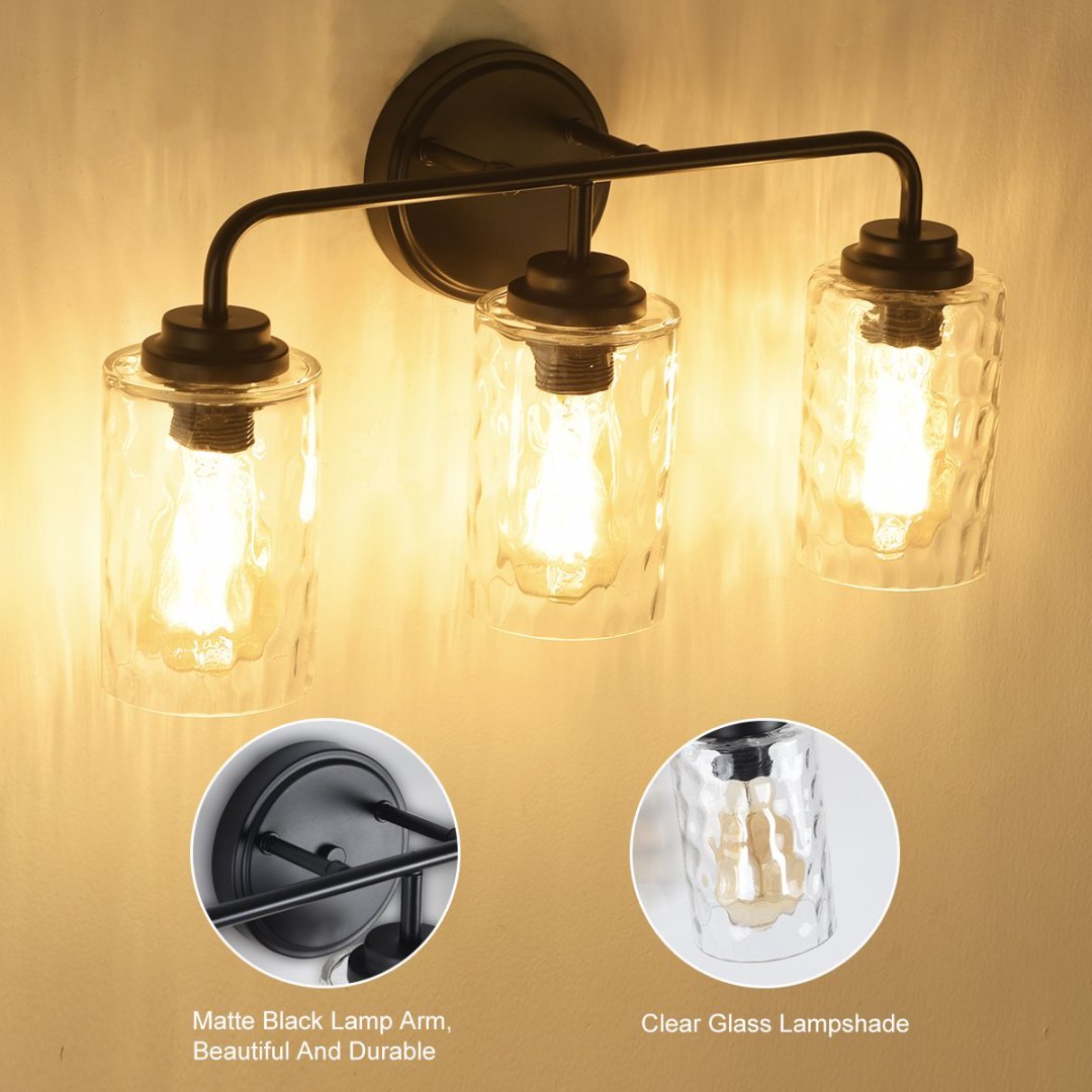 3-Light With Clear Glass Glacier Shade,Unique Hand-make Lampshade, Industrial Indoor Light Fixture For Bathroom Living Room Bedroom Over Kitchen Sink,E26 Socket No Bulb