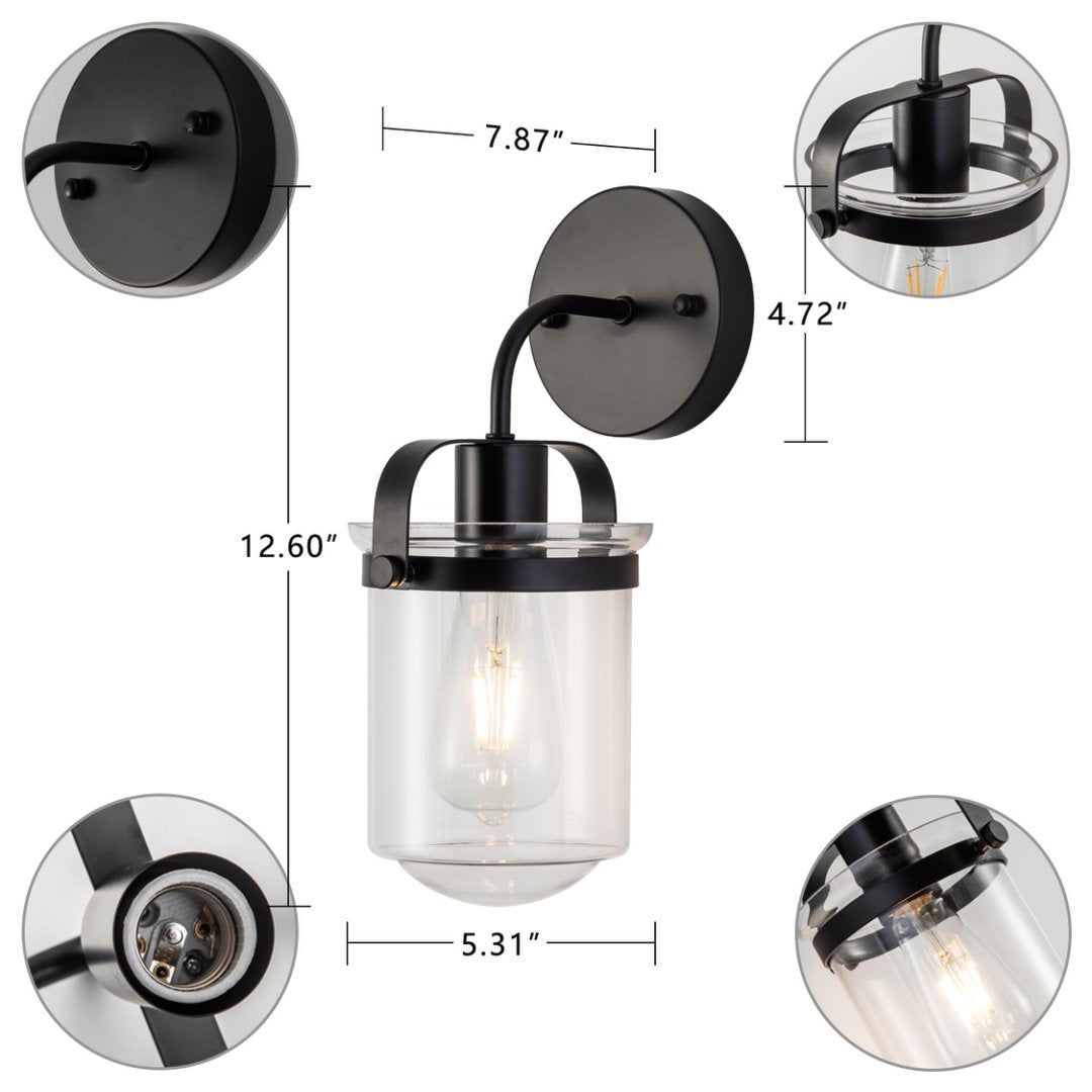 1-Light With Clear Glass Shade,Modern Sconce, Industrial Indoor  Light Fixture For Bathroom Living Room Bedroom Over Kitchen Sink,E26 Socket,No Bulb