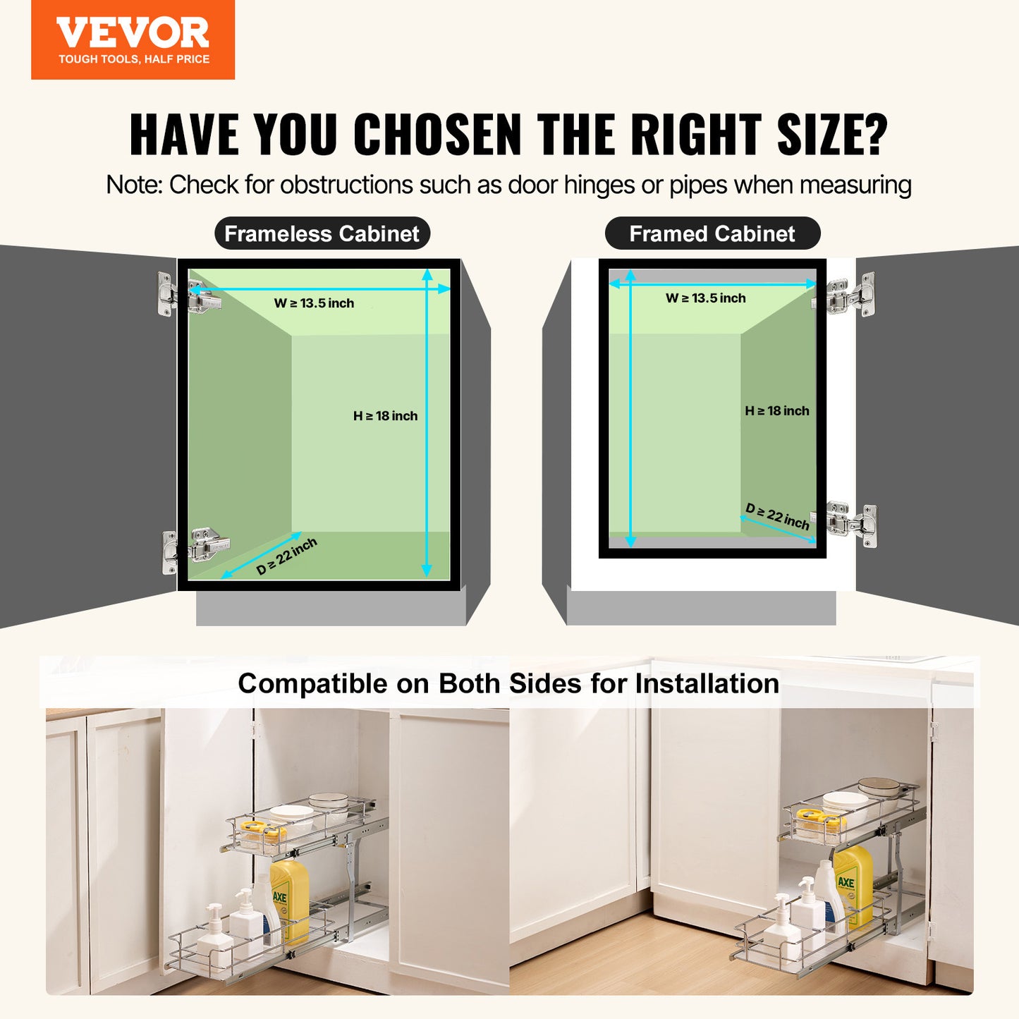2-Tier Kitchen Cabinet Pull Out Shelf Organizer Slide Out Drawer 9-22 inch