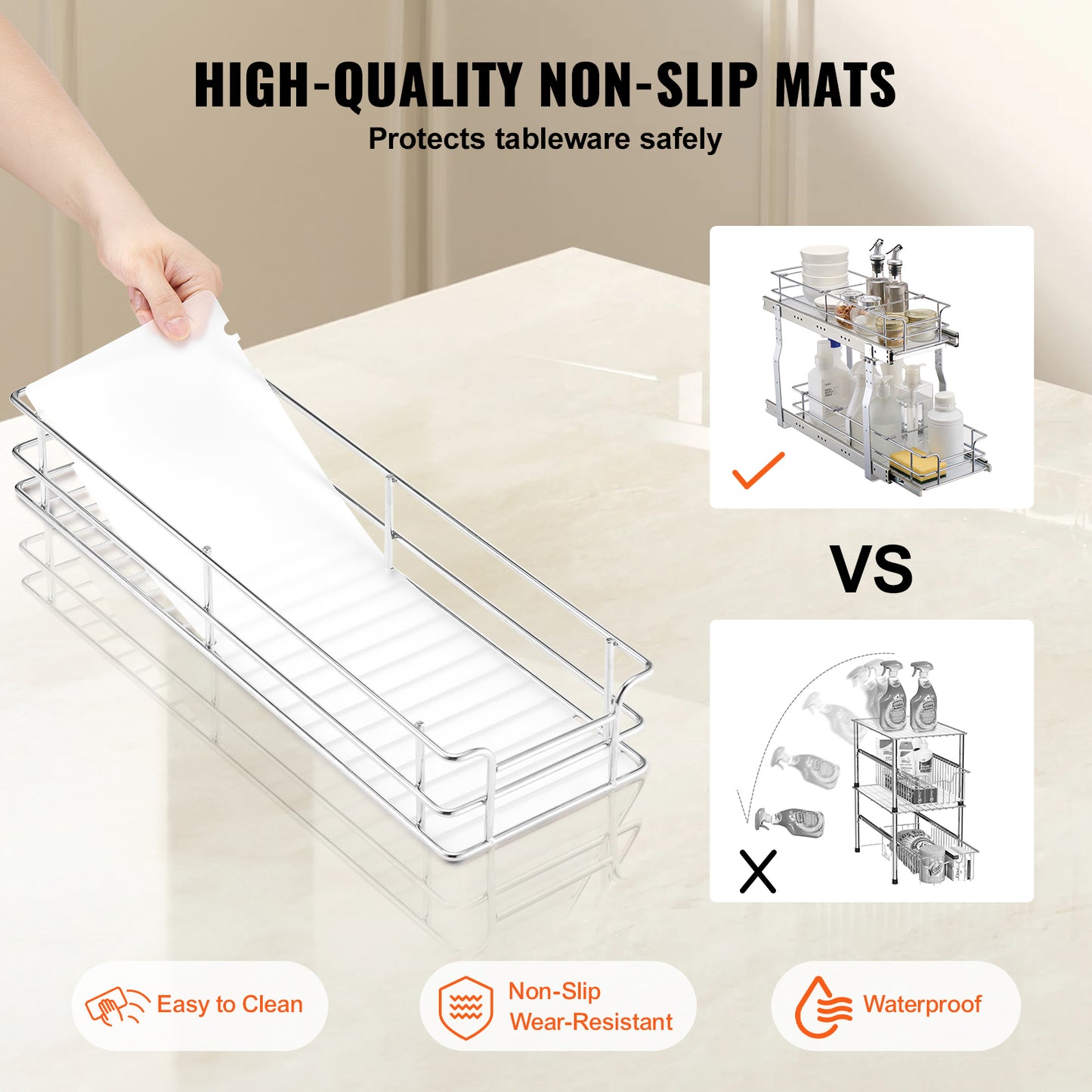 2-Tier Kitchen Cabinet Pull Out Shelf Organizer Slide Out Drawer 9-22 inch