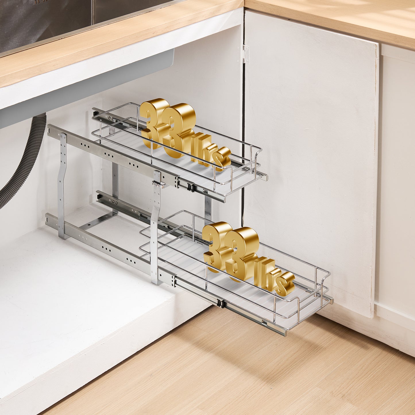 2-Tier Kitchen Cabinet Pull Out Shelf Organizer Slide Out Drawer 9-22 inch