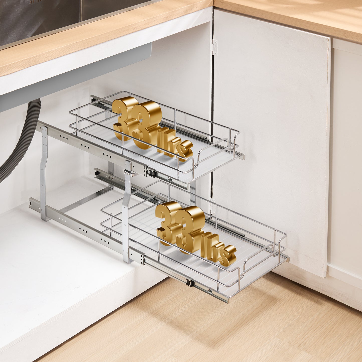 2-Tier Kitchen Cabinet Pull Out Shelf Organizer Slide Out Drawer 9-22 inch