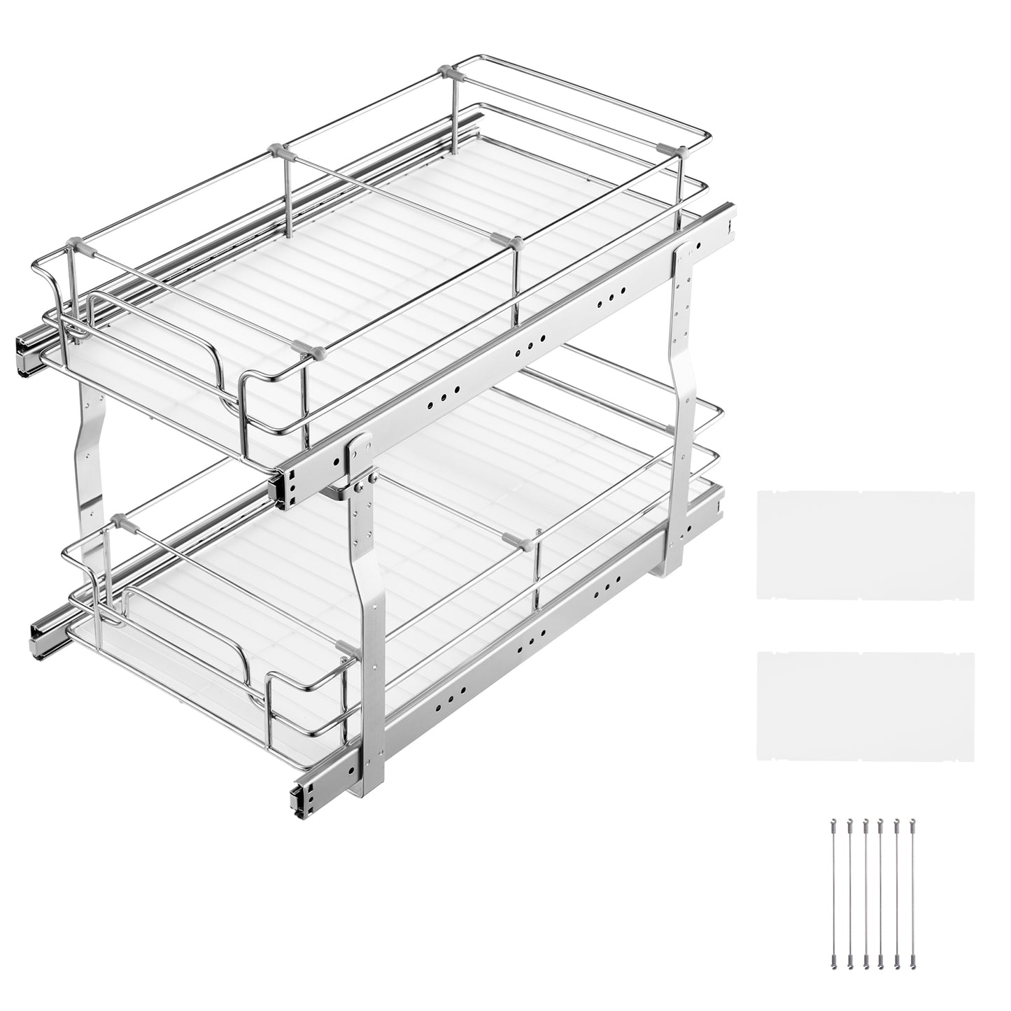 2-Tier Kitchen Cabinet Pull Out Shelf Organizer Slide Out Drawer 9-22 inch