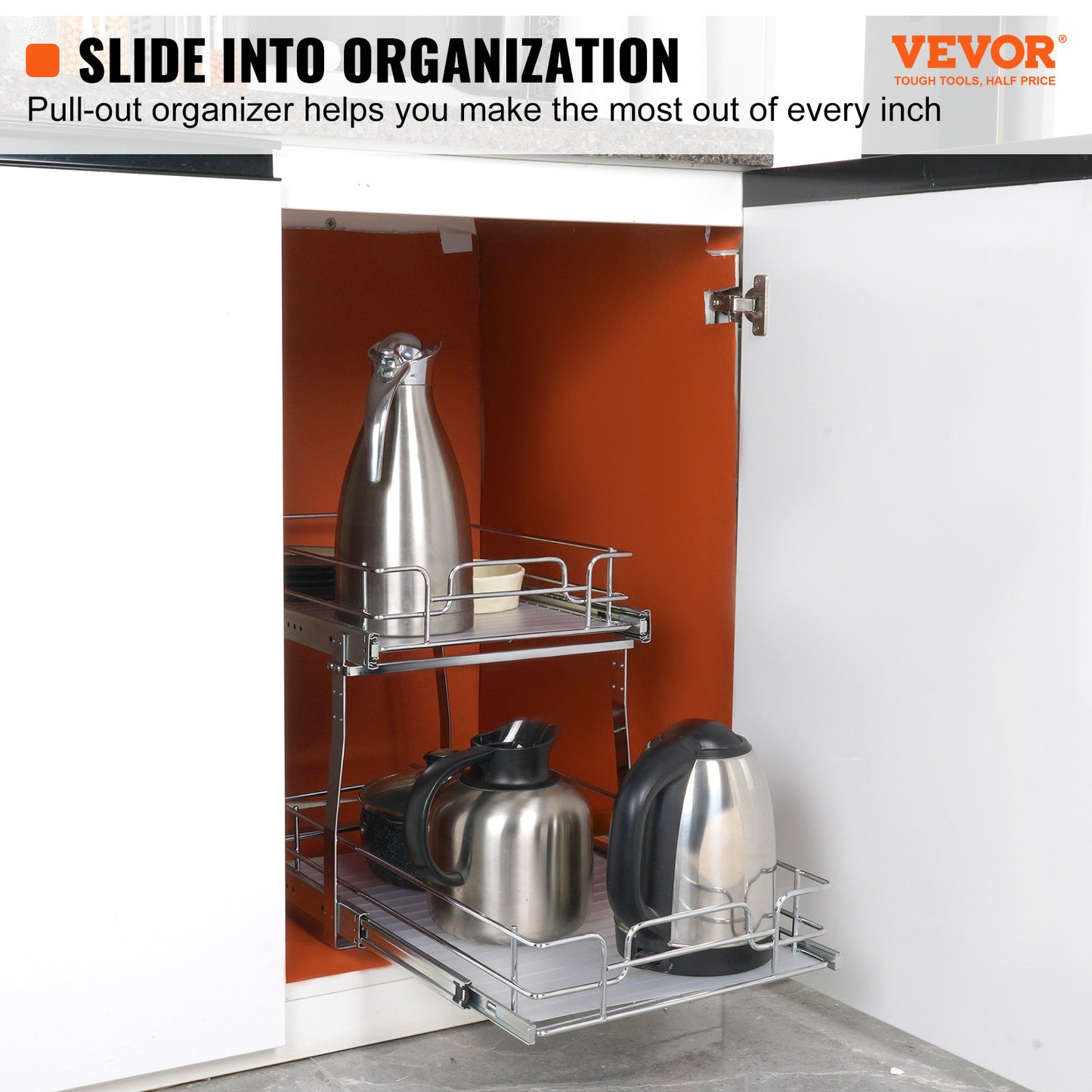 2-Tier Kitchen Cabinet Pull Out Shelf Organizer Slide Out Drawer 9-22 inch