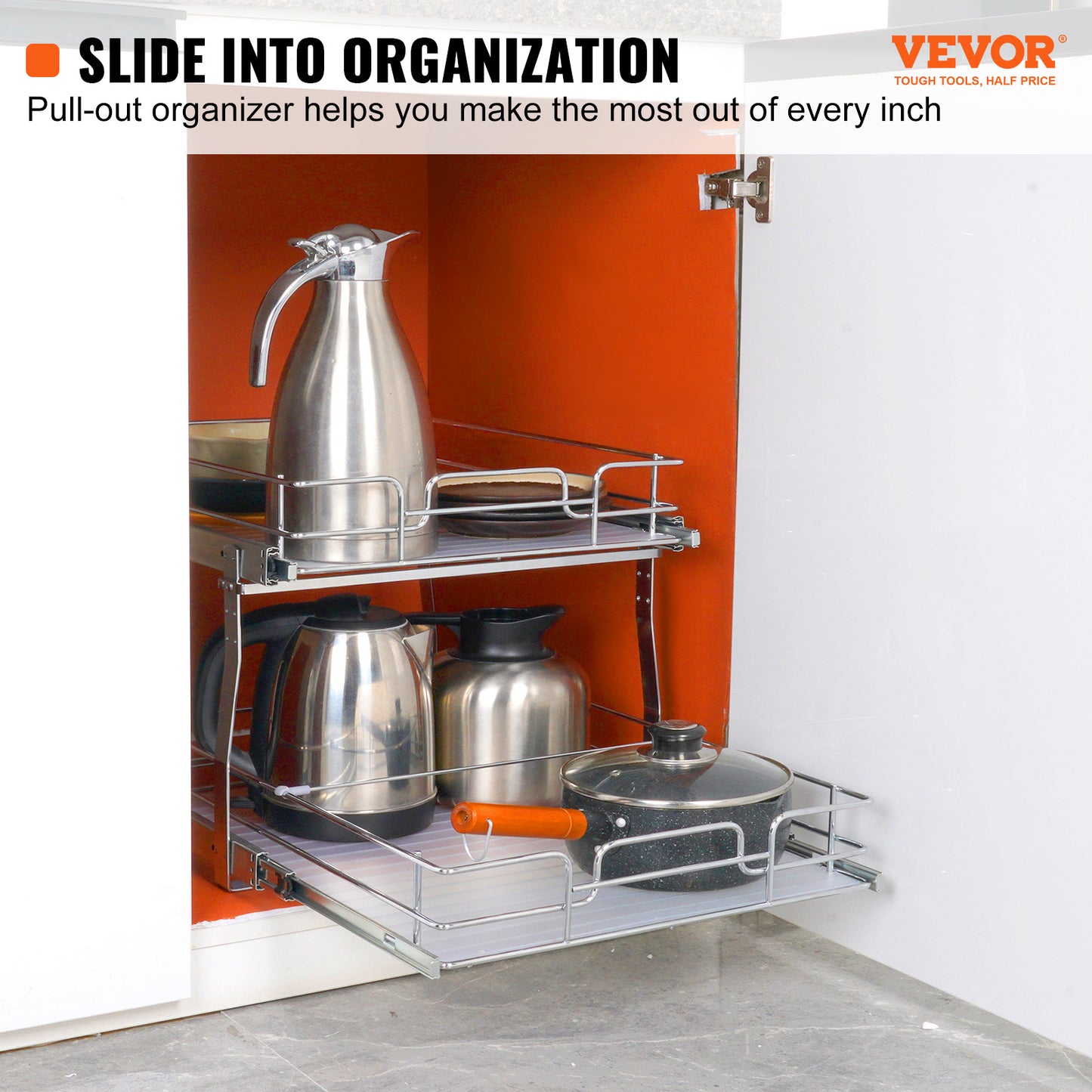 2-Tier Kitchen Cabinet Pull Out Shelf Organizer Slide Out Drawer 9-22 inch