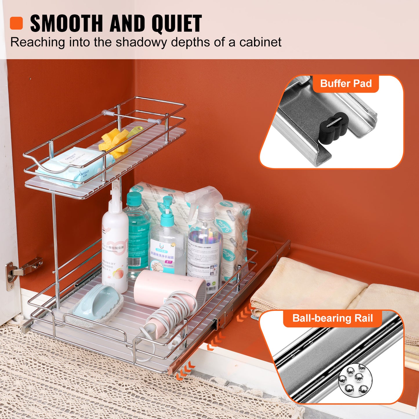 2-Tier Kitchen Cabinet Pull Out Shelf Organizer Slide Out Drawer 9-22 inch