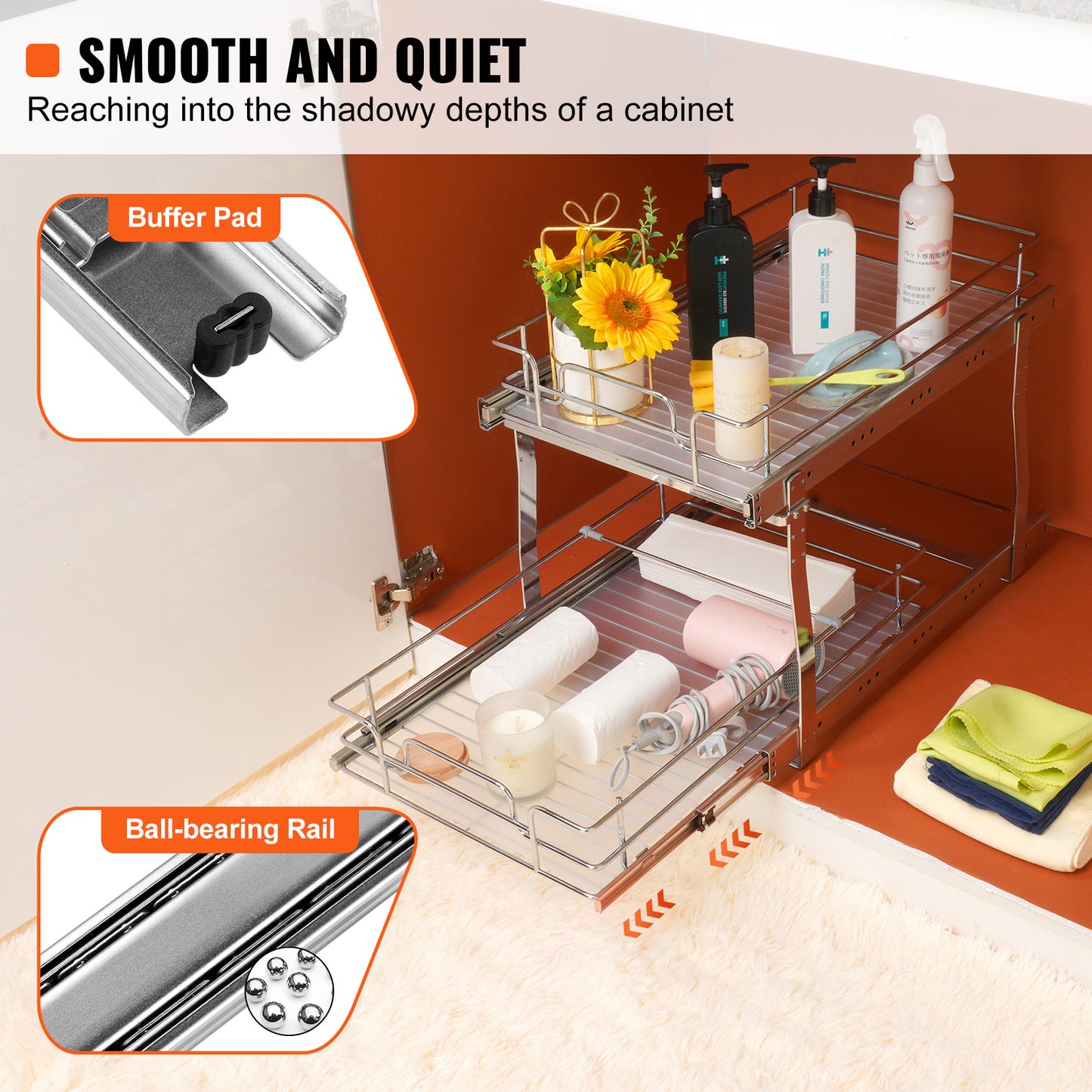 2-Tier Kitchen Cabinet Pull Out Shelf Organizer Slide Out Drawer 9-22 inch